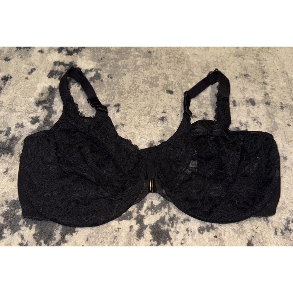 Glamorise Black Lace Front Close Bra Sz. 44D 15564